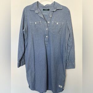 Lauren Ralph Lauren Blue and White Stripe Shirt Dress Size Medium 100% Cotton